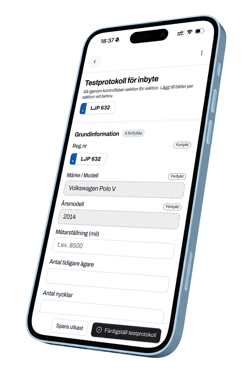 Testprotokoll för inbyte i mobilen